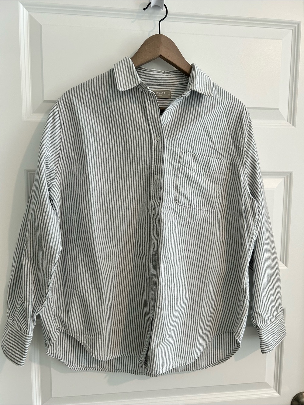 Everlane Organic Cotton Shirt White Gray Size 12
